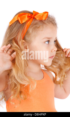 Ritratto di una bambina, isolato su bianco Foto Stock