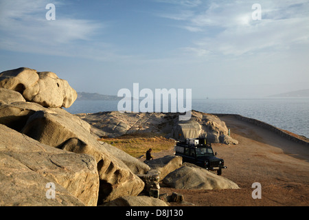 4x4 camper, Shark Island Camp Site, Luderitz, Namibia del Sud Africa Foto Stock