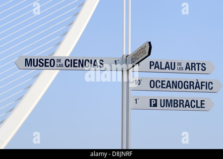 Cartello, Città delle Arti e delle Scienze di Valencia, Spagna Foto Stock