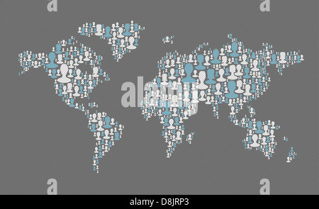 Mappa del mondo. Social media concetto. Composta da molte persone sagome, Foto Stock