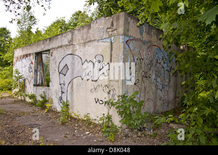 Graffiti arte sulla parete della vecchia casa Foto Stock