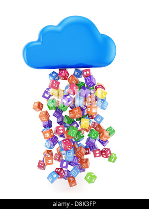 3D render di cloud computing con le icone delle applicazioni Foto Stock