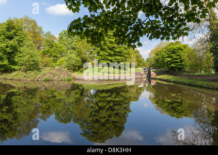 Canal riflessioni a Storton giunzione sul personale e Worcester Canal, Staffordshire, England, Regno Unito Foto Stock