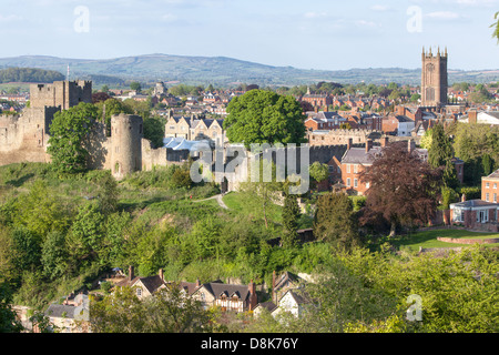 Il Shropshire città mercato di Ludlow da Whitecliff, Shropshire, Inghilterra, Regno Unito Foto Stock