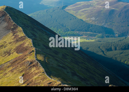 Guardando verso il luccio Ladyside dal vertice della testa Hopegill al tramonto nel distretto del Lago Foto Stock