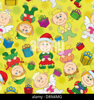 Seamless sfondo di Natale, i ragazzi e le ragazze Foto Stock
