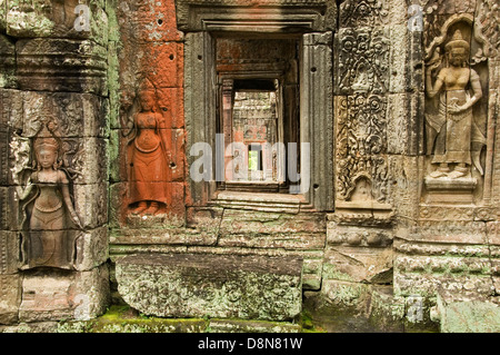 Devata sculture, Preah Khan Temple, Cambogia Foto Stock