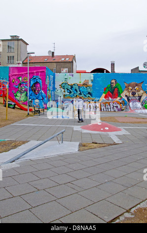 Graffiti a Reykjavik skate park, Islanda Foto Stock