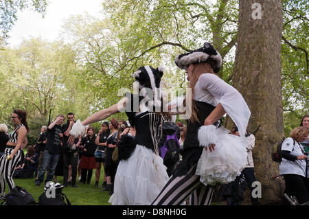 London, England Regno Unito 01/06/2013. Manifestanti marzo attraverso il centro di Londra in opposizione al governo del Regno Unito pilota controverso badger cull che è impostata in modo da iniziare il 1 giugno di quest'anno. Il governo chiamato cull nel tentativo di impedire la diffusione di animali della specie bovina tuburculosis che essi rivendicazione è portato da badgers e passato al bestiame, ma i dimostranti affermano che non vi è alcuna base scientifica per un abbattimento e che per le riprese dei badgers sarà inutile e disumano. Foto Stock