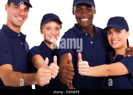 Gruppo del personale di servizio Thumbs up su bianco Foto Stock