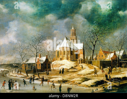 Abramo Van Beerstraten, il villaggio di Midlum 1900 olio su tela. Iziko South African National Gallery. Foto Stock