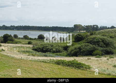 Fyns Hoved. Testa di Funen, Danimarca. Il Moraine paesaggio con biglietti, conserve di area, Nature Conservancy. Conservazione di naturale Foto Stock