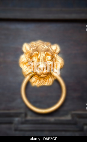 Nassau lion come door knocker, Schloss Weilburg Castello, Weilburg an der Lahn, Hesse, Germania, Europa Foto Stock