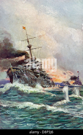 Il 3 luglio 1898, la marina degli Stati Uniti ha vinto la battaglia di Santiago di Cuba, chiave battaglie della guerra ispano-americana del 1898. Foto Stock