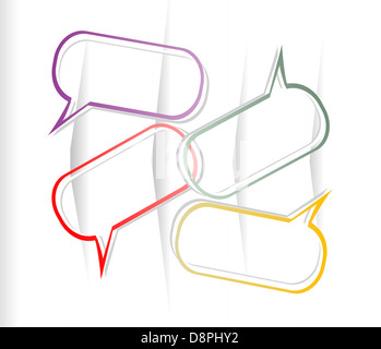 Set di fumetto di nuvole e bolle come adesivi ed etichette con bordi colorati Foto Stock