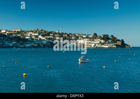 Polruan da Fowey all'alba, Cornwall Foto Stock