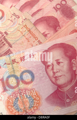 Primo piano delle banconote dello Yuan cinese Foto Stock