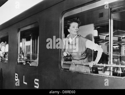 Katharine Hepburn sul set del film, 'estate', gli artisti uniti, 1955 Foto Stock