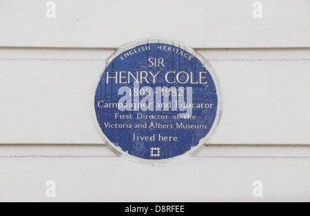 English Heritage targa blu per il Sir Henry Cole a 33 Thurloe Square, South Kensington, London, SW7, Regno Unito. Foto Stock