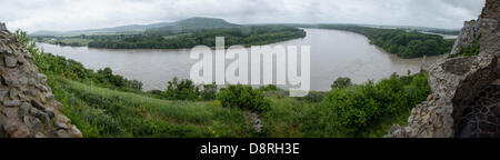 Devin, Slovacchia. Il 3 giugno 2013. Vista panoramica delle acque alte allo svincolo di Morava e fiumi Danubio vista dal Castello di Devin su Giugno 3, 2013 Credit: Lubos Paukeje/Alamy Live News Foto Stock