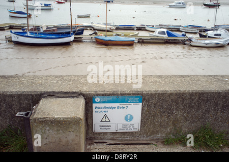 Gate alluvione accanto al fiume Deben Woodbridge Suffolk REGNO UNITO Foto Stock