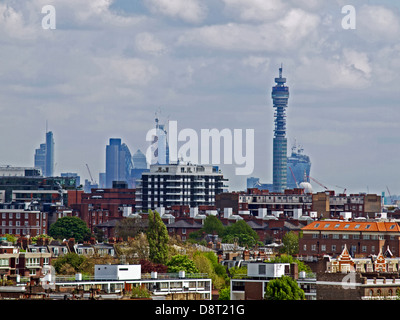 Vista aerea da nord ovest di Londra che mostra la BT Tower, London, England, Regno Unito Foto Stock