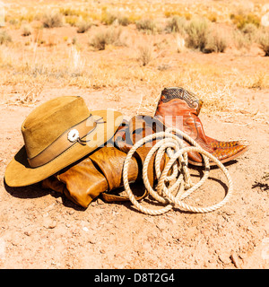 Il rancher oggetti nel mezzo del deserto Sud Occidentale, STATI UNITI D'AMERICA Foto Stock