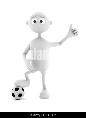 3d uomo con pallone da calcio isolato su bianco Foto Stock