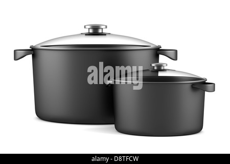 Due nero pentole isolato su bianco Foto Stock