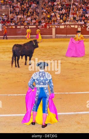 Matador e toro nella corrida a Madrid Foto Stock