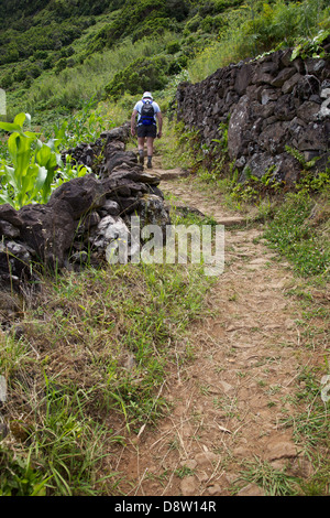 Escursioni turistiche São Jorge sentiero naturale di Fajã de João Dias - São Jorge island - Azzorre Foto Stock