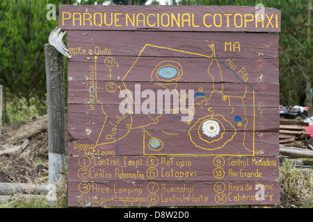 Parco Nazionale di Cotopaxi, Segno, Mappa, Cotopaxi, Ecuador Foto Stock