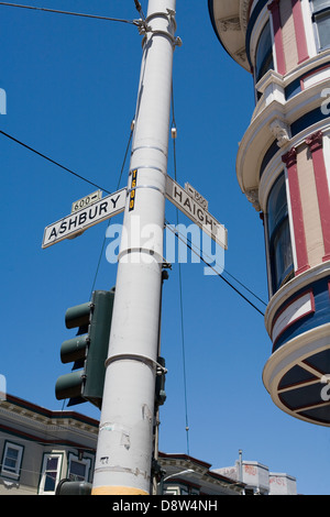 Cartello stradale allo svincolo di Haight Ashbury e strade, Haight Ashbury di San Francisco, California Foto Stock
