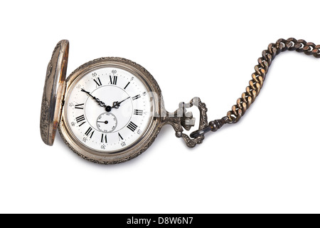 Antico orologio da tasca isolati su sfondo bianco Foto Stock