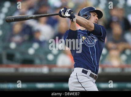 Detroit, Michigan, Stati Uniti d'America. Il 4 giugno 2013. Tampa Bay Rays outfielder Matt Joyce (20) a bat durante la MLB azione di gioco tra il Tampa Bay Rays e Detroit Tigers al Comerica Park di Detroit, Michigan. Le tigri hanno sconfitto i raggi 10-1. Credito: Cal Sport Media/Alamy Live News Foto Stock