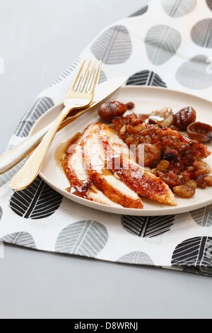 Il tacchino arrosto con castagne Foto Stock