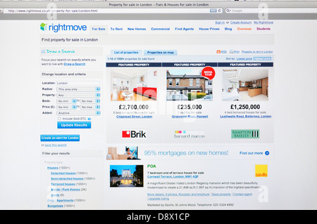 Rightmove proprietà online il sito Web di ricerca Foto Stock