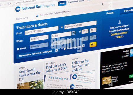 National Rail Ticket indagini sito o pagina web su uno schermo di computer portatile o sul monitor di un computer Foto Stock