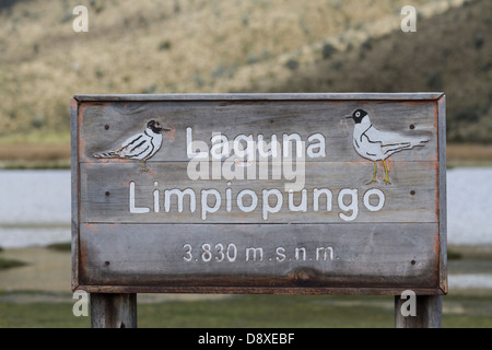 Laguna Limpiopungo, Segno, Parco Nazionale Cotopaxi, Cotopaxi, Ecuador Foto Stock