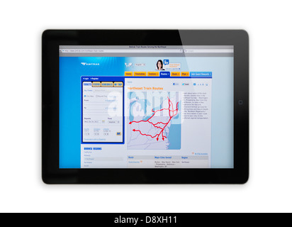 Percorsi di Amtrak sito web sullo schermo di iPad - Northeast i percorsi ferroviari Foto Stock