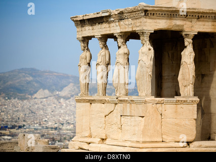 La Cariatide portico di Erechtheion, Acropoli di Atene, Grecia, Europa Foto Stock