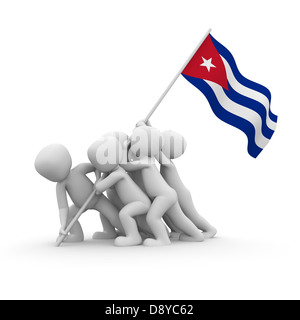 I caratteri desidera issare la bandiera cubana insieme. Foto Stock