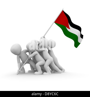 I caratteri desidera issare la bandiera palestinese insieme. Foto Stock