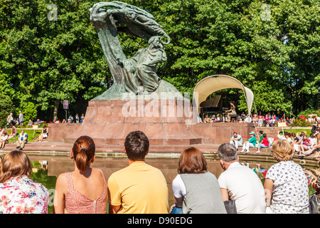 Una domenica pomeriggio di pianoforte al di sotto di Chopin la statua nel Parco Lazienki, Varsavia. Foto Stock