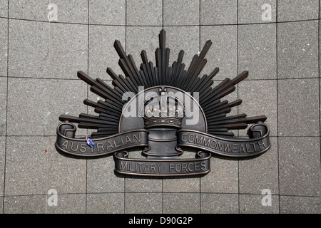 Close up insegne sul Australian Corps Memorial Park, Le Hamel, Somme Picardia, Francia. Foto Stock