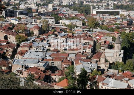 Vista panoramica di Tbilisi city centre, Georgia, regione del Caucaso meridionale Foto Stock