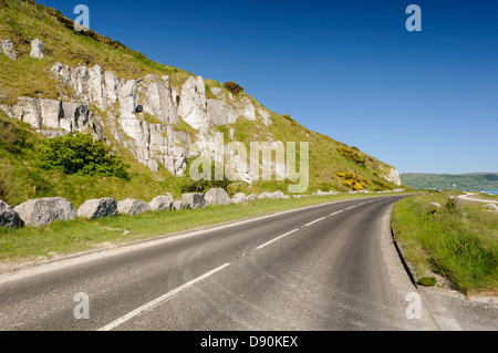 Causeway percorso costiero al di fuori Glenarm, visto come molti come uno dei migliori strade di guida nel mondo. Foto Stock