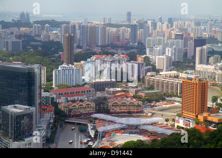 Singapore, skyline della città, grattacieli, vista aerea dall'alto, Singapore River, Clarke Quay, Riverside Point, alto, condominio residenziale Apart Foto Stock