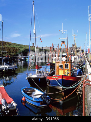 In legno barche da pesca in porto, PORT ERIN, Isola di Man Foto Stock