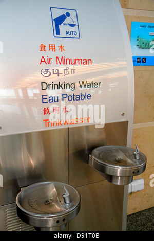 Singapore Changi International Airport, SIN, terminal, interno, fontana d'acqua, drink bere, personaggi hanzi, cinese, Sing130206070 Foto Stock